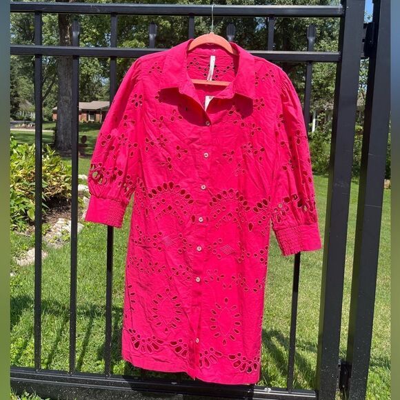 Anthropologie Eyelet Long Sleeve Embroidered Button-Down Mini Dress NWT - Picture 8 of 15